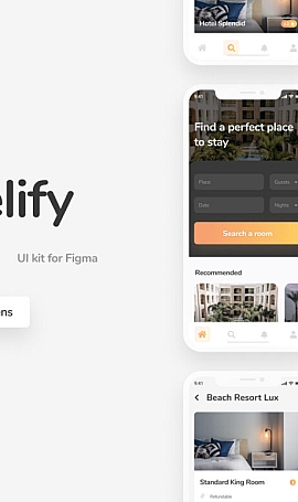 一款酒店预订应用程序设计,包含14个屏幕