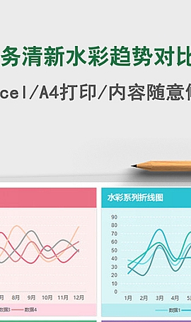 2022年商务清新水彩趋势对比折线图表excel